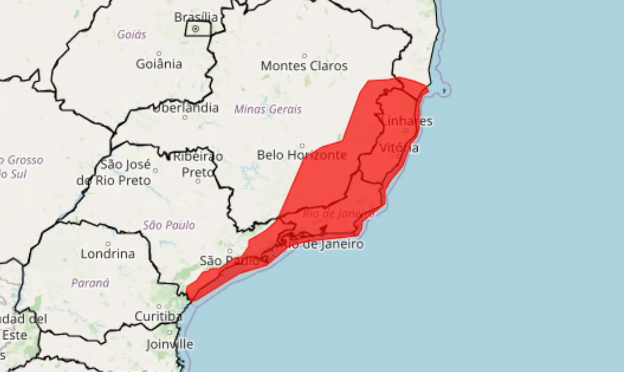 o mapa mostra &agrave;s &aacute;reas em alerta para chuva intensa